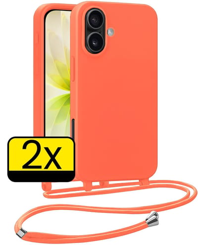 Hoesje Geschikt voor iPhone 17 Hoesje Met Koord Siliconen Case - Hoes Geschikt voor iPhone 17 Backcover Met Afneembaar Koord - Papaya - 2 Stuks
