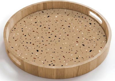 Dienblad rond 40x40 cm - Schootdienblad hout - Terrazzo - Patroon - Beige - Borrelplank rechthoek - Plateau houten dienbladen