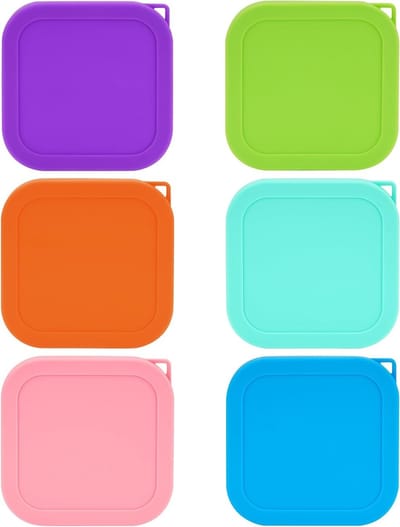 Set van 6 Silicone Food Storage Lids - Lekvrije Deksel Vervanging voor Sauscontainers, Compacte Keukenaccessoires voor Picknicks en Kamperen