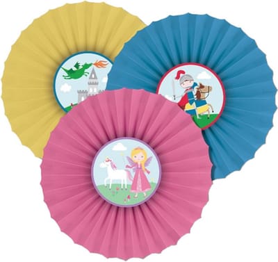 Amscan Rozetten Princess & Knight Papier Roze/geel/blauw 3 St