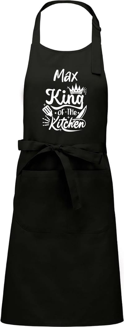 Keukenschort - Kookschort - Zwart - (naam) King of the Kitchen - met voornaam naar keuze - 76 x 90 cm - Verjaardags cadeau - BBQ