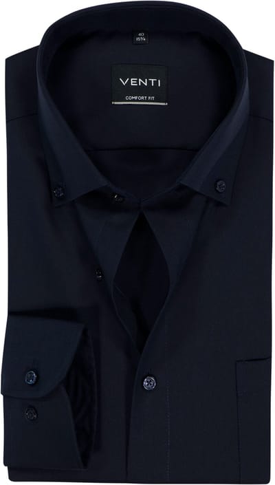 VENTI CASA MODA comfort fit overhemd - structuur - donkerblauw - Strijkvrij - Boordmaat: 40 (EU maat: M)