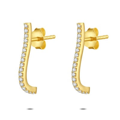 Twice As Nice Oorbel in zilver, gebogen ontwerp met zirkonia Goudkleurig