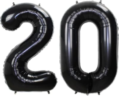 Folie Ballon Cijfer 20 Jaar Zwart 86Cm Verjaardag Folieballon Met Rietje