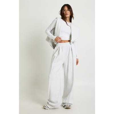 boohoo Dames Lange jogger met hoge taille, plooi-detail en rechte pijpen | Asgrijs | Maat: XS