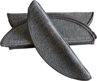 Trapmatten Set - Antraciet Bouclé - 15 Stuks - 56x17x3cm - Zelfklevende Halve Maantjes voor Trap