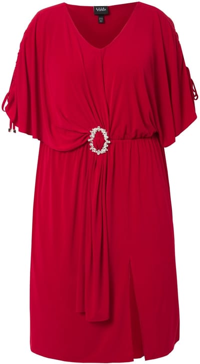 Ulla Popken - Dames - Midi-jurk oversized mooie gesp mouwen met rimpelband - Lichtrood - Maat 42+