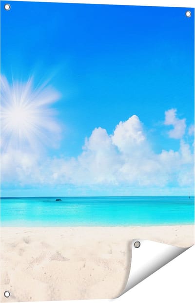 Gards Tuinposter Strand en Zee met Helder Witte Zand - 60x80 cm - Tuindoek - Tuindecoratie - Wanddecoratie buiten - Tuinschilderij