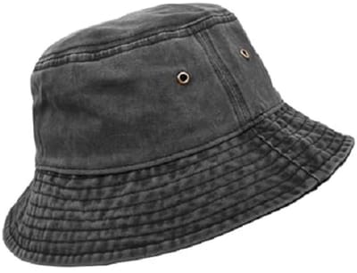 Bucket Hat - Washed Denim -56-58cm- Maat M -Vintage Look - Heren & Dames - Unisex -Festivalhoedje - Vissershoedje - Zonnehoedje - Zwart