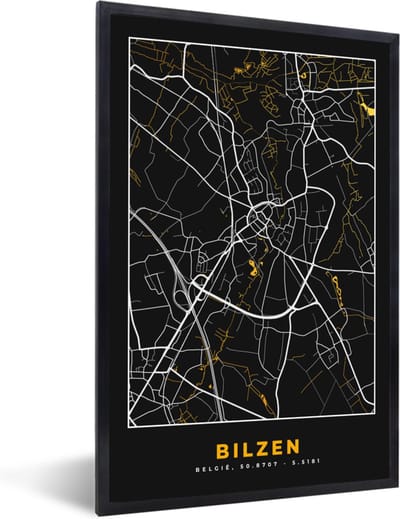 Fotolijst incl. Poster - Stadskaart - Bilzen - Goud - Kaart - Plattegrond - 40x60 cm - Posterlijst