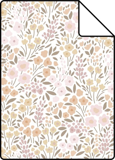 Proefstaal ESTAhome behang bloemetjes zacht roze en beige - 26.5 x 21 cm - 139533-S