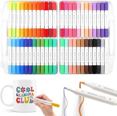 SnelShoppen - 48 Dubbelzijdige Porseleinmarkers - 48 Kleuren Geschikt voor Mokken, Keramiek, Glas, Hout & DIY - Vaatwasserbestendig, Perfect voor Fees