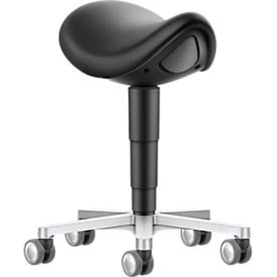 Zadelkruk bimos 9473L, met wielen, 3D zitmechanisme, in hoogte verstelbaar, tot 120 kg, staal & kunstleer, ontsmettingsbestendig, zwart
