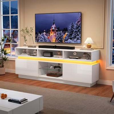 TV-meubel - met Rotanlook en Schuifdeuren - MDF en Metaal - Houtkleur