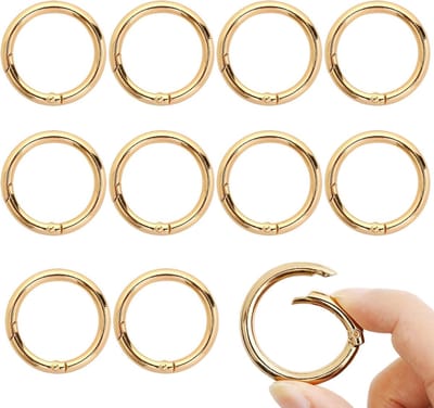 10 Stuks Carabiners met O-Ring in Goud - Ideaal voor Sleutels, Rugzakken en Outdoor Activiteiten, Mini Pocket Hangers met Snap Sluiting