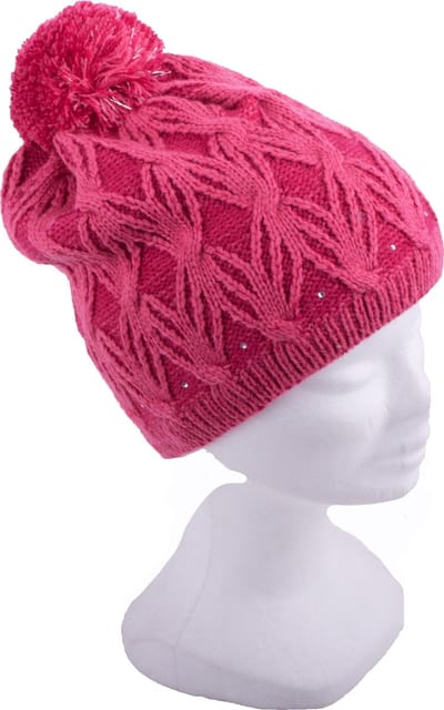 Meisjes Muts 4-8j. Roze met Glitter Steentjes, Fleece Binnenin