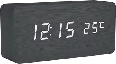 Houten LED Digitale Wekker met Temperatuurweergave en Alarm – Moderne Bureauklok voor Slaapkamer en Kantoor-ZWART