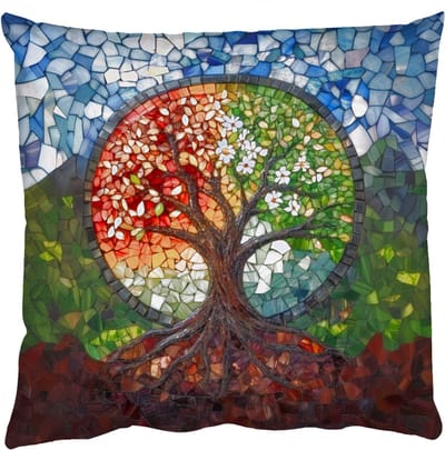 Sierkussens - Kussentjes Woonkamer - 50x50 cm - Boom - Seizoenen - Mozaïek - Bergen