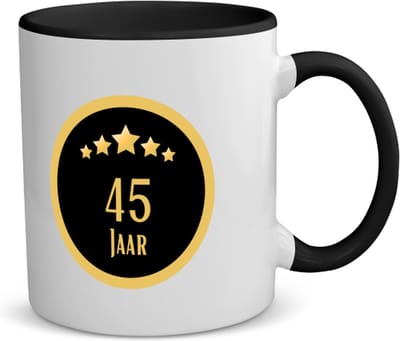 Akyol - 45 jaar koffiemok - theemok zwart - Hoera 45 jaar - iemand die 45 jaar is geworden of 45 jaar lang een relatie hebben of getrouwd zijn - verjaardagscadeau - verjaardag - cadeau - kado - geschenk - relatie - trouwdag - jubileum - 350 ML inhoud