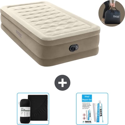 Intex Luchtbed - 1-Persoons - 99 x 191 x 46 cm - Beige - Inclusief pomp - Hoeslaken en Reparatieset