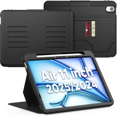 Tablet Hoes Geschikt Voor iPad Air 11-Inch M3/M2 (2025/2024) Zwart - iPad Air 5/4 (2022/2020 5th/4th Generation 10.9-Inch) generatie hoes met Multi-Angle Magnetic Stand, Auto Sleep/Wake, Pencil Houder - Extra Stevig - Schokbestendig