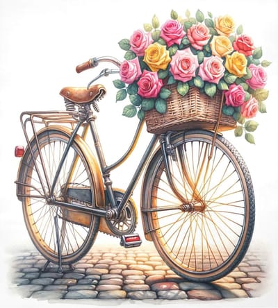 Vaatwasser Magneet Cover - Keuken Decoratie - Keuken Opfleuren - Waterdicht Krasbestendig - 58 x 66 cm - Aquarel Fiets Bloemen