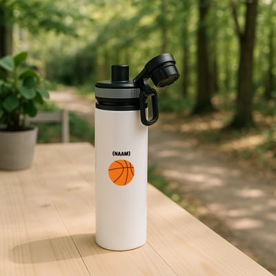 Hacebo® - Basketbal met eigen naam waterfles met draaidop grijs - Basketbal - Basketballer - Sport - water fles - 850ML