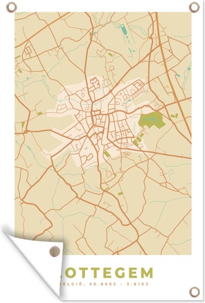 Muurdecoratie Kaart - Retro - Plattegrond - Stadskaart - Zottegem - 120x180 cm - Tuinposter - Tuindoek