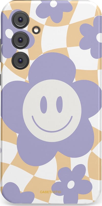 Casetastic hoesje geschikt voor Samsung Galaxy A35 - Dubbellaagse bescherming - Madeliefjes magie - Fashion Case - Lila Wit Zand Lichtgrijs