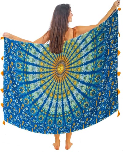 damespareo – Indiase sarong met gouden rand – Zachte katoenen bikini cover up - Strandpareo - Badpak Strandjurk - Wrap - Pareo
