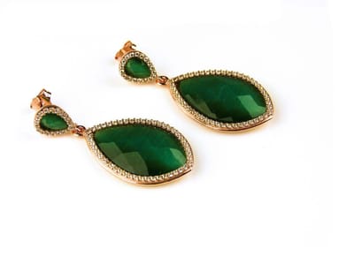 model Markies oorringen in zilver roze verguld donkergroene steen en cubic zirconia