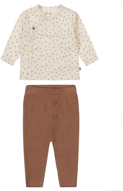 Dirkje Unisex babysetje: Shirt en Broek Brown/Offwhite Organic cotton maat 62