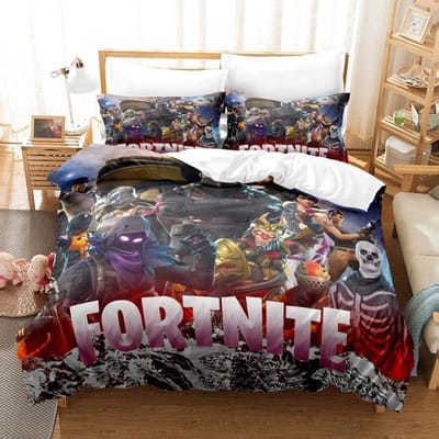 Fortnite Beddengoed Pak Dekbedovertrek 3D Geprint Slaapkamer Bedhoes Beddengoed 2/3 stuks Anime Cartoon Kamerdecoratie Kinderen Kerstcadeau US Queen(228*228cm)3pcs