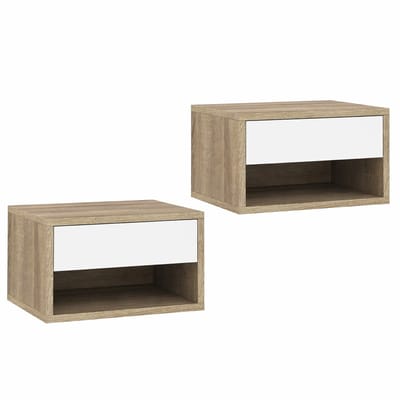 Sello! nachtkastje – set van 2 – zwevend – ledverlichting – app bediening – lade – open vak – usb – B37xD32xH21cm – hout – wit
