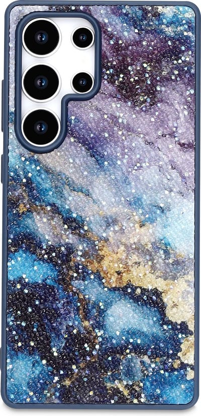Casemania Hoesje Geschikt voor Samsung Galaxy S24 Ultra - Blauw - Diamant Marmer Glitter Back Cover