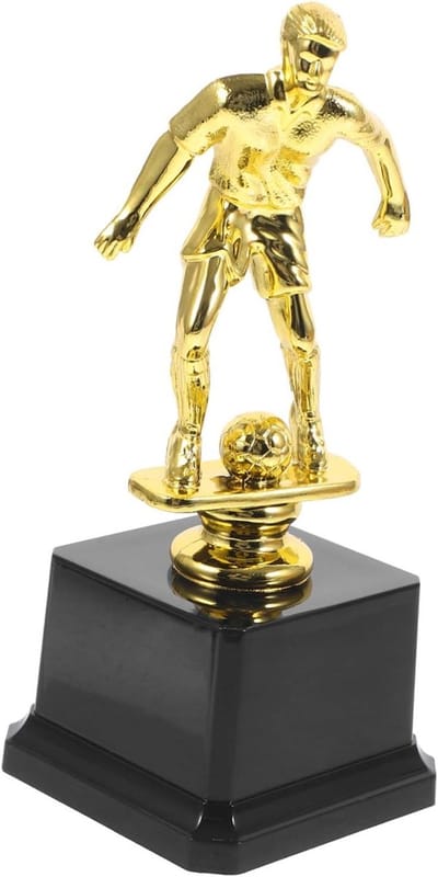 Voetbal Trofee - Onderscheiding Beker - Wedstrijd Prijs - Gegraveerd Plastic - 7.5x17.5 cm - Goudkleurig