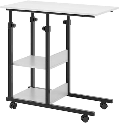 Verrijdbare Salontafel Wit 89x40 cm - In Hoogte Verstelbaar en Kantelbaar Tafelblad