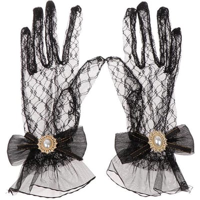 Lolita Gants en Dentelle à Fleurs et Nœuds en Tulle Noir Blanc Gants en Dentelle lolita Manches en Dentelle Bijoux Cosplay gray