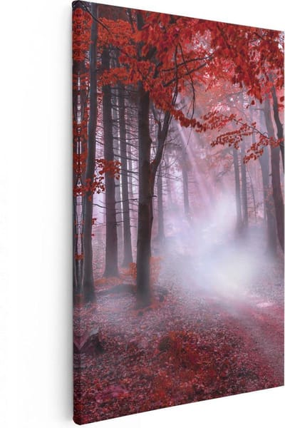Artaza Canvas Schilderij Bos - 80x120 cm - Groot - Wanddecoratie Herfst - Muurdecoratie Bomen - Schilderijen Natuur