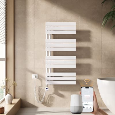 EMKE Elektrische Handdoekradiator - Slimme Bediening - APP Week Timer - 104x50cm - 600W - Glans Wit