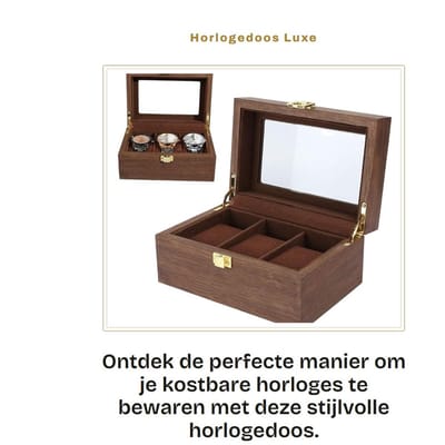 Dailygoods - Horlogedoos - Houten Kist voor 3 Horloges - Horlogeopberger met Transparant Deksel - Sieradenhouder - Praktische Opbergdoos