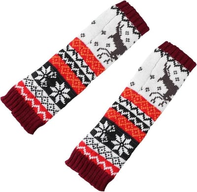 Kerst Wanten Met Armwarmers - Vingerloze Wanten - KerstcadeauRendeer Wanten - Lange Wanten - Dames Wanten - Ski Wanten - Kerstmis Wanten - Wanten Met Rendier Print - Vingerloze Handschoenen - Winter Sport Wanten - Kerst Kado