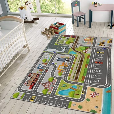 Vloerkleed Kinderkamer - Speelkleed Baby - Speelmat - Speeltapijt - Tapijt voor Kinderkamer - 150*80 cm - Stadswegen