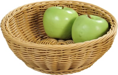 Kesper Brood/fruit mandje - gevlochten kunststof - lichtbruin - rond - D24 x H8 cm - broodmandjes - serveermandjes - fruitmanden