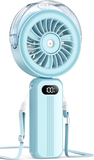 Handheld Mistventilator - Draagbare ventilator - Mistventilator - Krachtige hoge snelheid - Oplaadbaar - Koelende mistventilator - 4000 mAh - Werkt op batterijen - Geschikt voor reizen, binnen en buiten Handheld Desktop-gebruik - (Blauw)