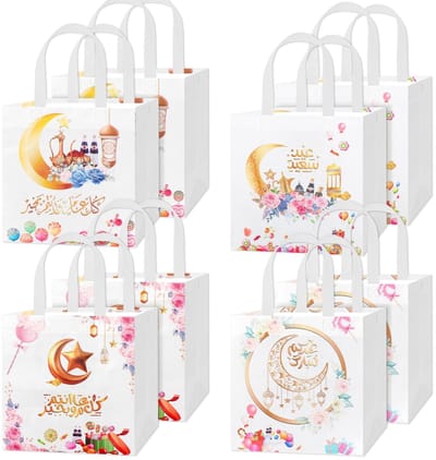 Allecto - Ramadan geschenkzakjes - Herbruikbare zakken - Witte kleur - Snoepjes traktatie zakken - Ramadan Mubarak zakken voor Eid - Geschikt voor ...