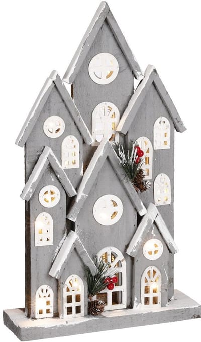 House of Seasons Huis Decoratief Object - 26x8x43 cm - Hout - Grijs