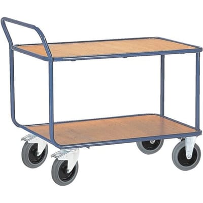 Etagewagen 2 legborden  Rollcart - L 1200 x B 800 mm - draagvermogen tot 500 kg - TPE-banden - gentiaanblauw gepoedercoat staal RAL 5010