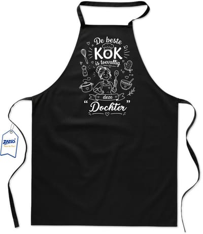Basics - Unisex Schort - schort voor mijn dochter - keukenschort - BBQ schort - 65 x 90 cm - 100% katoen - De beste kok is toevallig deze dochter - zwart