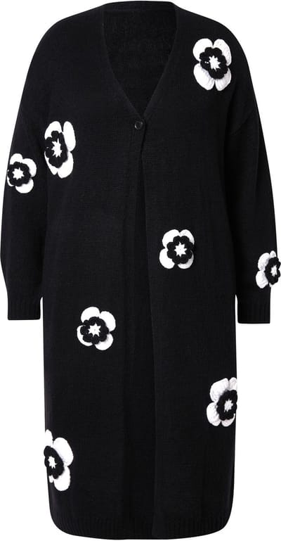 MIAMODA - Dames - Cardigan Straight Fit strepen met bloemen lange mouwen - Zwart - Maat 50+